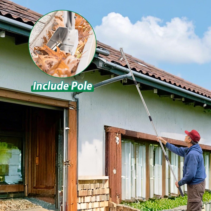 Gutter Cleaning Tools, 6.4FT Gutter Cleaner with Pole & Gutter