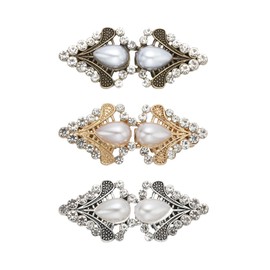 PATIKIL Cloak Clasp Set, 3Pcs Alloy Vintage Sweater Clips Cardigan Buckles with Rhinestone for Women Clothing Dress Shawl Collar Brooches and Pins, Style 4