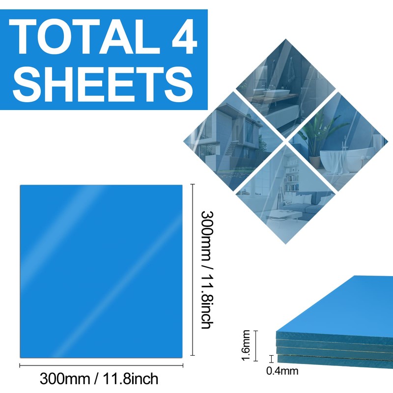 Frddiud 4 Pcs Blue Mirror Acrylic Sheets, 11.8 x 11.8