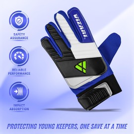 Vizari Junior Gloves for Protection & Grip | Tri-Color Youth Soccer Goalie Gloves with Elastic Wristband for Secure Fit | Finger Support Goalkeeper Gloves with Foam Cushioning for Kids & Youth