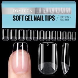TOMICCA Square Short Nail Tips for Gel Nails, Gel Full Cover Nail Tips, Pre-Shaped Semi-Matte Tips, Nails, Gelly Nail Tips for Acrylic Nails, 192 Pieces, 12 Sizes