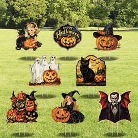 8 Pcs Vintage Halloween Yard Signs with Stakes
