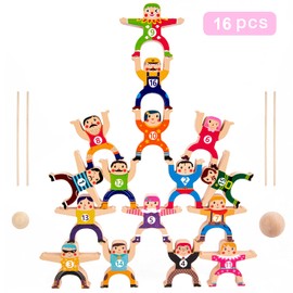 moopok Wooden Stacking Toys,16Pcs Circus Hercules Acrobatic Troupe Interlock Toy,Balancing Building Blocks Game Toddler Puzzle Toys,for 3 4 5 6 Years Old Kids Adults