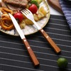 Forks and Spoons Silverware Set, HAPPY KIT Wooden Handle Flatware