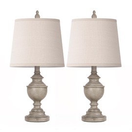 PARTPHONER Retro Table Lamps Set of 2, Bedside Lamp for Bedroom Rustic Farmhouse Table Lamps for Living Room, Vintage Nightstand Lamps with White Shades, Antique Grey