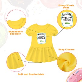 YSCULBUTOL Baby Twins Bodysuit Ketchup Mustard Newborn Girl Matching Outfits Sister Dresses Infant Romper with Headband Set(red Yellow 12m)