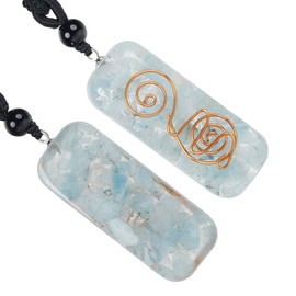 KYEYGWO Unisex Resin Crystal Pendant with Adjustable Nylon Rope, Reiki Chakra Necklace, Rectangular Gemstone Amulet, Blessing, Lucky Charm, Fashion Stone Jewellery, Resin Obsidian Aquamarine resin