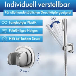 WISCHMA Shower Head Holder – No Drilling – Chrome – Holder for Hand Shower – Wall Mount for Standard Shower Hose – Shower Hose – Bathroom Accessories