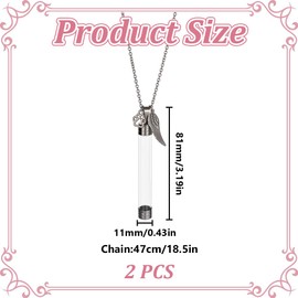 DELORIGIN 2pcs Pet Whisker Memorial Necklace Clear Plastic Tube Bottle Pendant with Paw Print and Wings Charms Iron Chain Jewelry Urn Ashes Memorial Pendant Keepsake for Cat Whiskers Pet or Human