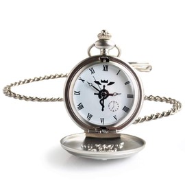 BOSHIYA Fullmetal Alchemist Pocket Watch with Chain Vintage Edward Elric Quartz Pocket Watch for Cosplay Anime Accessories