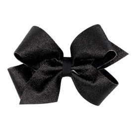 Wee Ones Girls' Glitter Vinyl Hair Bow with Grosgrain Underlay and Plain Wrap Center on WeeStay No-Slip Hair Clip, Medium, Black