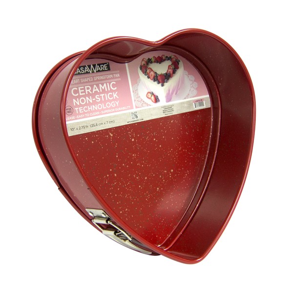 casaWare Heart Springform 10-Inch Pan, Ceramic Coated NonStick Red Granite