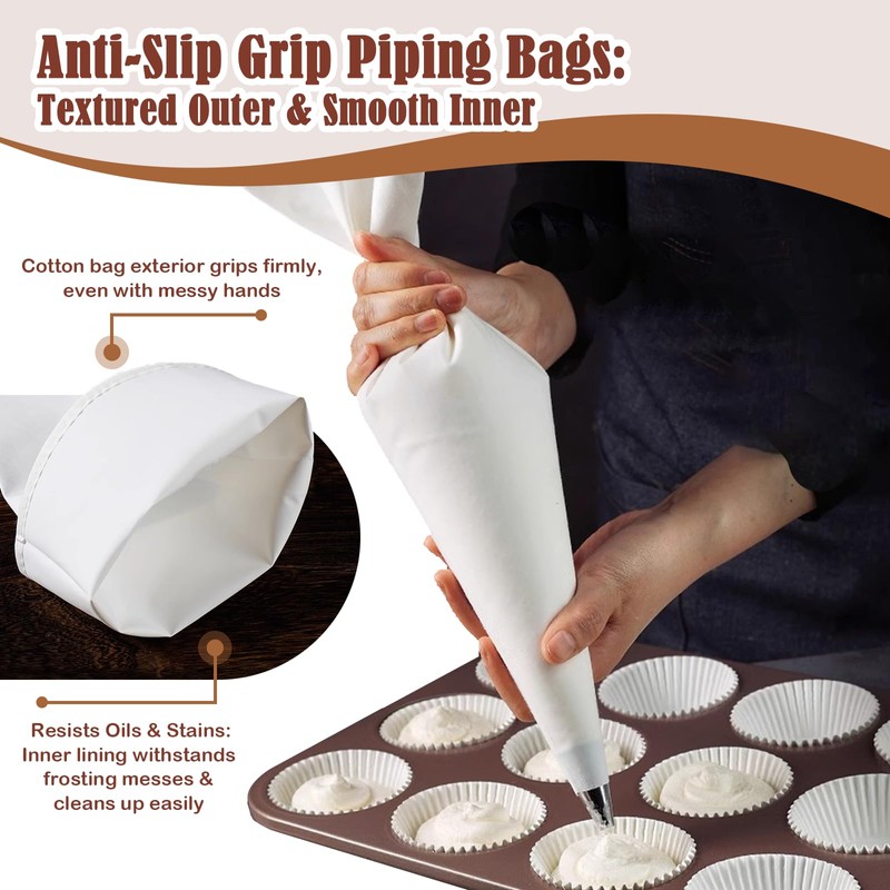 9-Piece Reusable Piping Bags and Tips Set- Cotton Baking Kit
