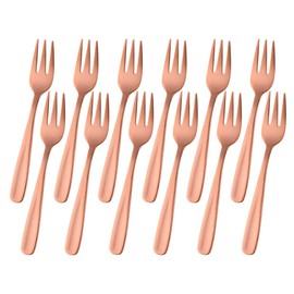 12 Pieces Appetizers Desert Forks, Baikai 18/10 Stainless Steel Finished Tasting Cocktail Mini Salad Fruit Fork Set, 5.5 Inch (Rose Gold)