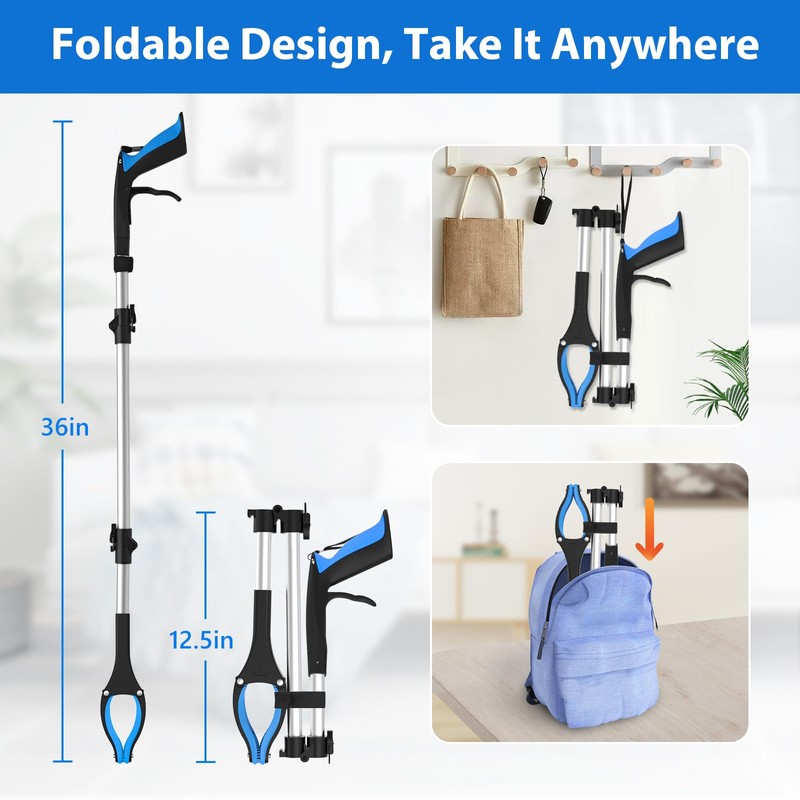 Grabber Reacher Tool 36 Inch, Foldable Grabber with Anti-Slip 360°