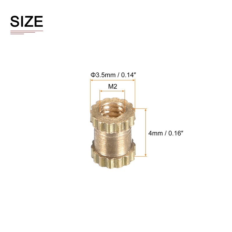 DTGN M2x4x3.5mm (IDxLxOD) Knurled Insert Nuts Brass Plastic Shell Brass