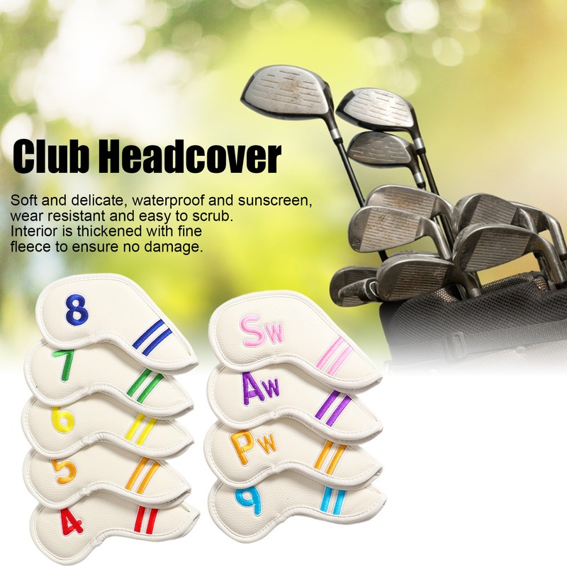9pcs/set PU Waterproof Golf Club Iron Cover with Numbers Thickening