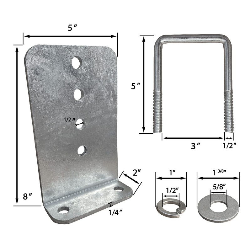 2 Pack 8" Galvanized L-Type Bunk Bracket Kit for Boat