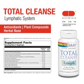 SOLARAY Total Cleanse Lymph - Herbal Wellness Complex - Ginger Root, Echinacea, Yerba Mate, Burdock Root, Red Clover, Gotu Kola and Horse Chestnut Supplement, 60-Day Guarantee, 60 VegCaps, 30 Servings