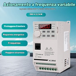 Inverter per Motori trifase 380V 2.2KW VFD Azionamento a frequenza variabile ingresso e uscita trifase 380V Regolatore convertitore di frequenza CNC ZHB600-2.2KW con cavo prolungatore 2M