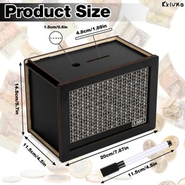 Kkluno $5000 Cash Vault Wooden Money Saving Box Coin Counter Piggy Bank for Adults Kids Cash Saver Box with Money Target and Numbers, Black