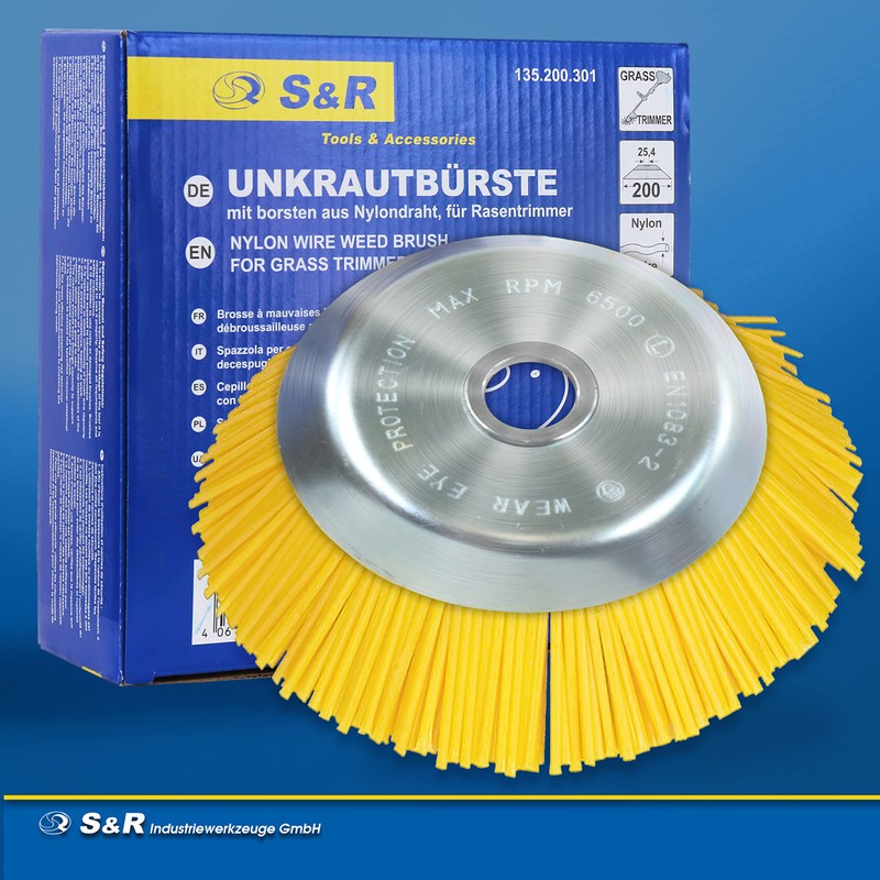 S&R Cone Brush Weed Brush 200mm x 25.4mm Nylon Bristles
