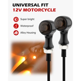 Eagwinger Small Round LED Turn Signals Motorcycle Running Light Black White Amber Light Universal for Cruiser Bobber Street Bike Cafe Racer Motorbikes (A-Black-Amber&White)