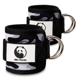Slim Panda 1 Pair Ankle Straps for Cable Machines for Kickbacks, Glute, Leg Extensions, Curls, and Hip Abductors for Men and Women Ankle Cuffs, Adjustable with Double D-Rings (Grey Camo 1Pair)