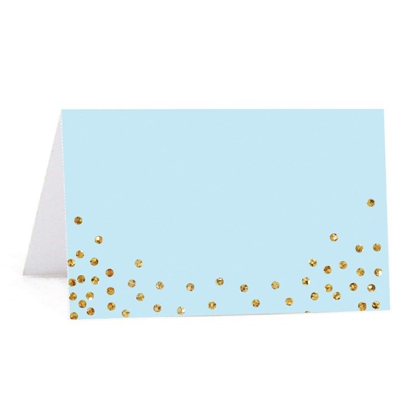 Andaz Press Light Blue Gold Glitter Boy's 1st Birthday Party Collection, Printable Table Tent Place Cards, 20-Pack, For Dessert Table Candy Buffet, Baby Boy's Baptism, Christening, Confirmation Decor