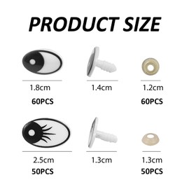 NyxSeat 110 Sets Cartoon Eyes, Plush Animal Eyes, Button Eyes with Washers, Crochet Animal Doll Dolls, Toy Accessories for DIY