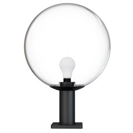 KastLite 16" Globe Pier Mount Outdoor Lighting with LED Lamp & 6" Stub Post | UV & Waterproof Pillar/Column Lights | Deck Driveway Yard Patio & Garden Fixture | Made in USA | Clear Cover, Black Base