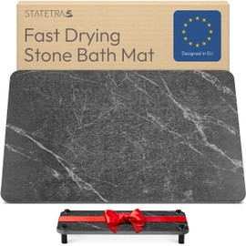 STATETRA Stone Bath Mat Quick-Dry Absorbing Diatomaceous Earth Bath Mat | 2 Stone Mats - Large & Small Mat for Bathroom | Anti-Slip Diatomaceous Bathmat 100% Natural Bathroom Rug Stones (Black Marble)