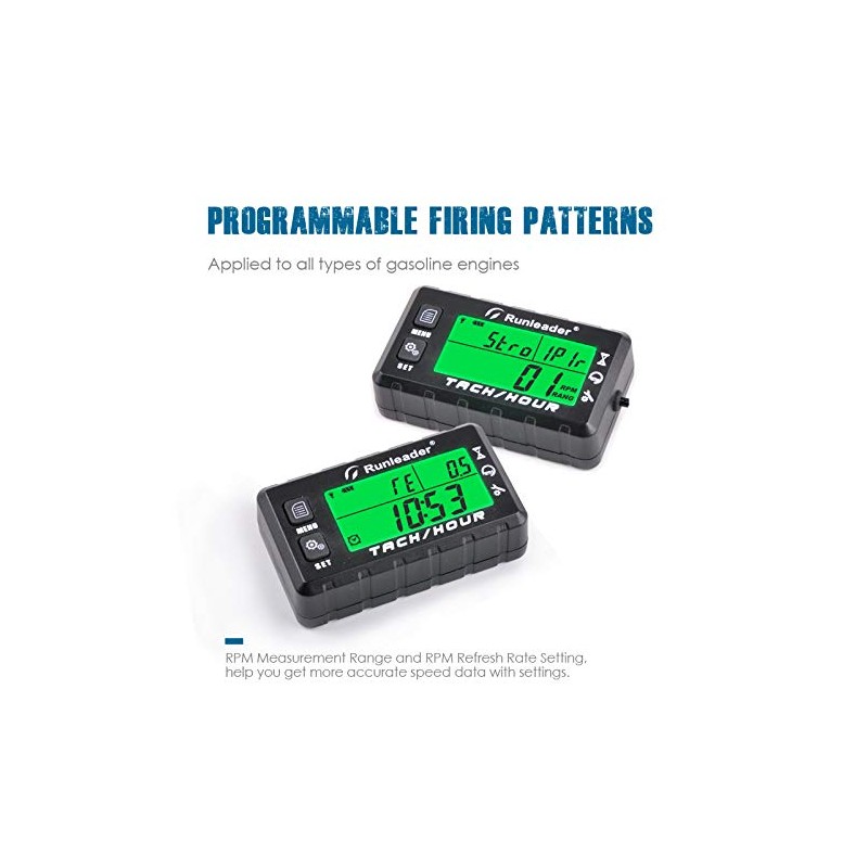 Runleader Hour Meter Tachometer, Maintenance Reminder, Alert RPM Reminder, Initial