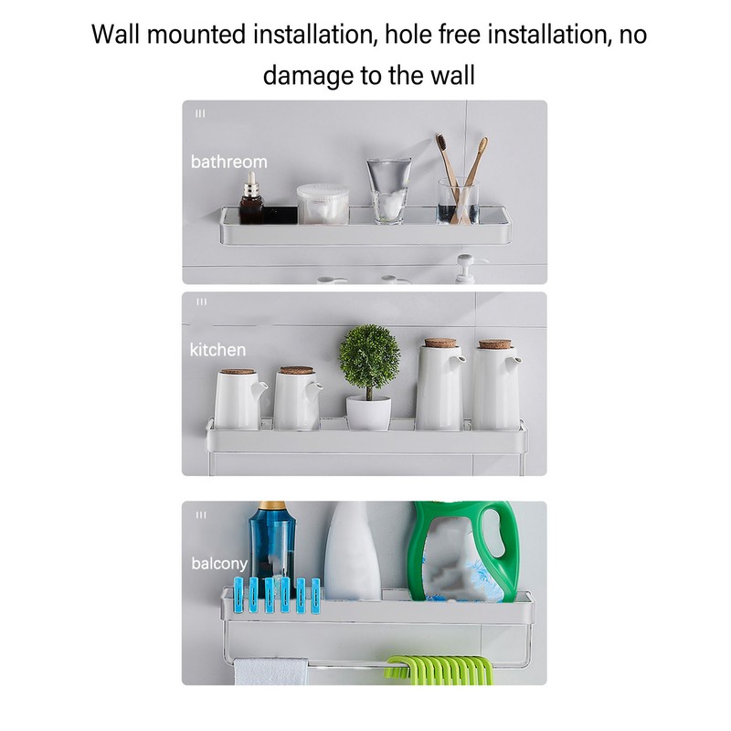Bathroom Space Aluminum Shelf Bathroom Wall Mounted Drill Free Shelf