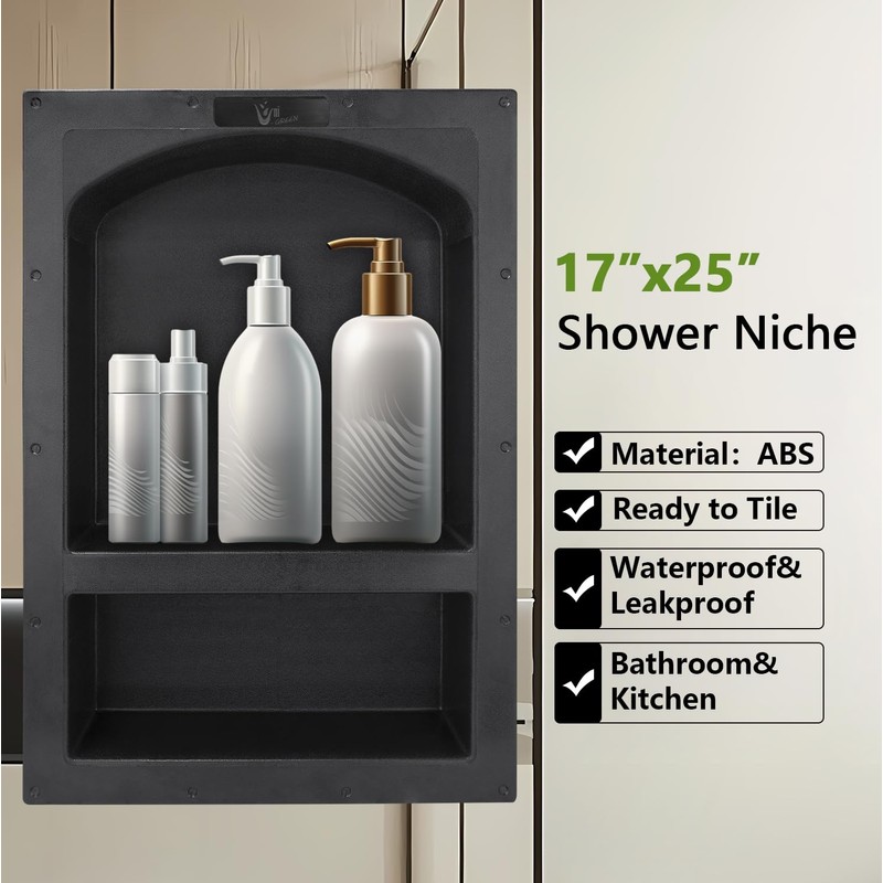 Uni-Green Recessed Shower Niche 17X25 Arch Double Shelf-Shower Cube for