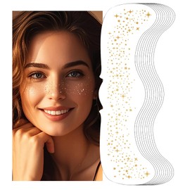 Pack of 10 Glitter Freckles Golden Temporary Face Tattoos Body Glitter for Women Girls Concerts Festival and Rave Accessories (Gold)
