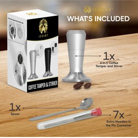 Multi-Functional Coffee Tamper and 7-Needles WDT Coffee Stirrer Tool- Espresso Tamp Press. 2-in-1 Espresso Distribution Stirrer Tool with Espresso Tamper for Espresso Accessories (58 MM, SILVER)