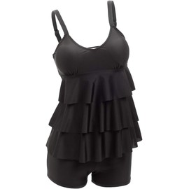 ECUPPER Womens Tankini Sets Swimsuits Ruffled Flounce Printed Swim Tops and Shorts 2 Piece Plus Size Swimming Costume Black 5XL