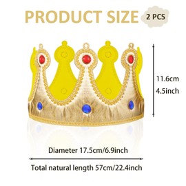 Naturahand 2Pcs Golden King Crown Hat Cloth Crown Birthday Hat Boys's King Crown Party