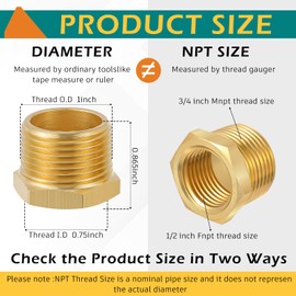 MorningRo 10 Pcs 3/4" GHT Male x 1/2" NPT Female Connector Brass Garden Hose Adapter Pipe Fitting Hex Head Bushing Pipe Thread Tube Fitting Heavy Duty Coupler Garden Hose Swivel