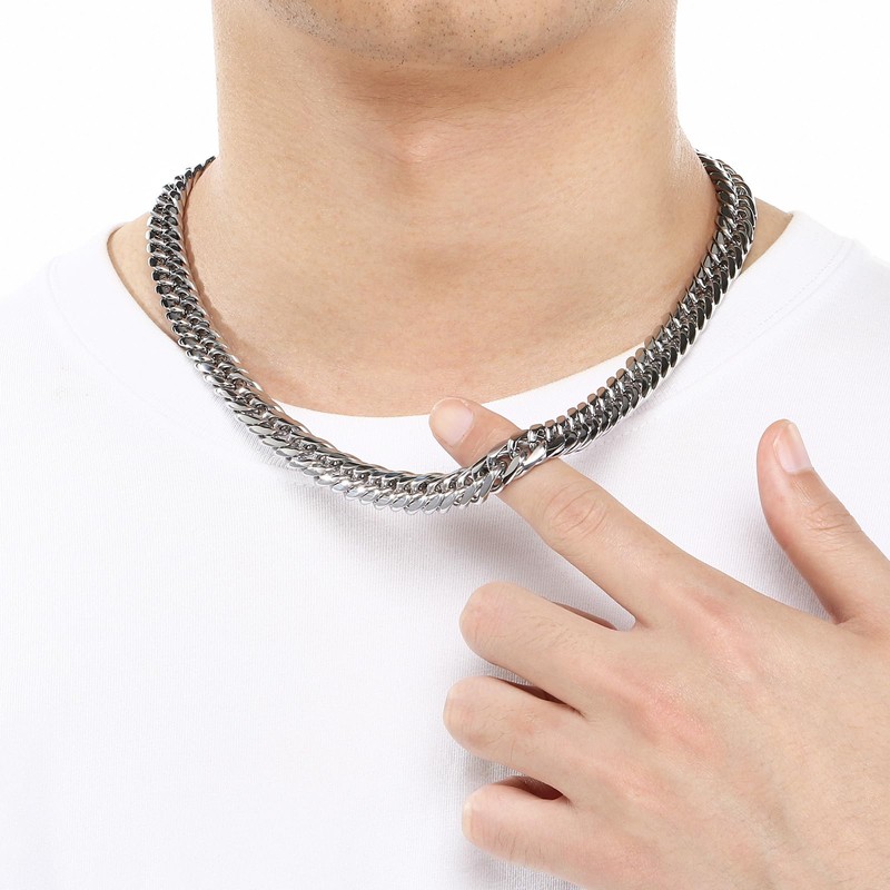 Azubpi Men's Stainless Steel Cuban Link Chain Necklace, Retro Punk