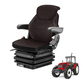 Daspom Tractor Seat Cover with Headrest, Forklift Seat Cover Leather for Kubota Tractors, Red Stitches