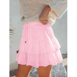 Aoudery Flowy Shorts for Women Boho Ruffled Tiered Skorts Casual High Waist Mini Skirts Tennis Golf Comfy Shorts 2025 - Light Pink XS