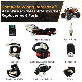 Complete Wiring Harness Kit ATV Wire Harness Aftermarket Replacement Parts Fit for Tao tao 50cc 70cc 110cc 125cc ATV Quad 4 Wheeler Dirt Bike with Electrics Stator Coil CDI Solenoid Relay