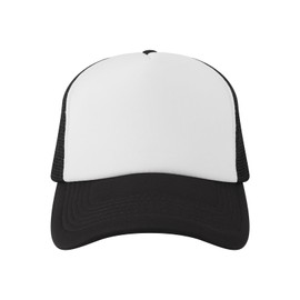 TopTie Blank 5 Panel Trucker Hat Foam Front Mesh Back 2 Tone Trucker Snapback Hat-Black White