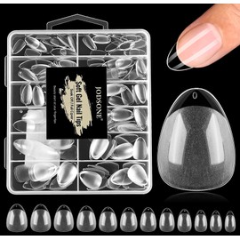 JODSONE Short Obese Almond Nail Tips 240Pcs Soft Nail Gel Tips 12 Sizes Half Matte Full Cover Clear Gelly Press on Flase Nail Tips for Extension Nail Manicure Home DIY