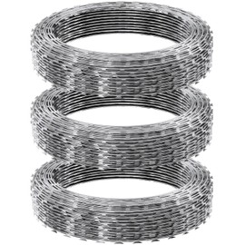 Happybuy Razor Wires, 147 ft Razor Barbed Wire, 3 Rolls Galvanized Razor Wire Fencing, Double Spiral Razor Ribbon Barbed Wire for Garden, Durable Razor Wire Fence Rolls