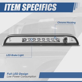 Auto Dynasty Full LED Chrome Housing Rear Center High Mount 3rd Third Tail Brake Light Stop Lamp Compatible with Jeep Patriot 07-17