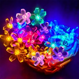 Battery Operated and USB Plug in Fairy Flower String Lights, 10ft 30 LED Cherry Blossom 8 Modes Timer Indoor Bedroom Party Wedding Garden Christmas Easter Tree Hanging Decorations (Multi Colored)