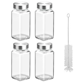 eispap 4Pcs 4oz Glass Spice Jars with Shaker Lids, Spice Jars Trial Set & Supplement Set, Empty Spice Containers and Square Spice Bottles for Kitchen (304 Stainless steel Lids)